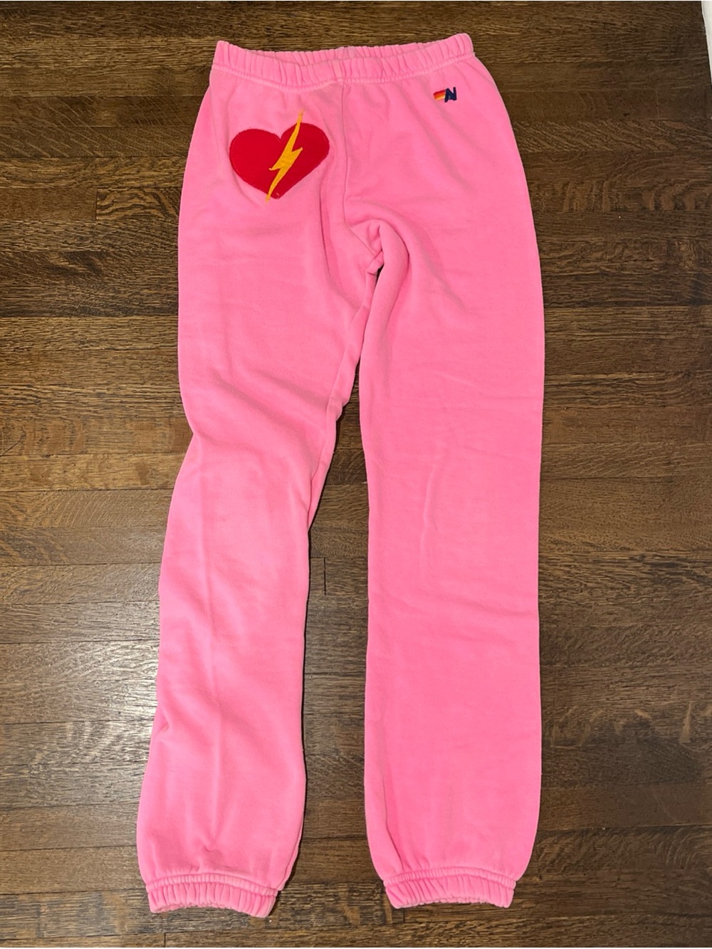 Aviator Nation Bolt Heart Sweatpants Neon Pink Size 14 Girls